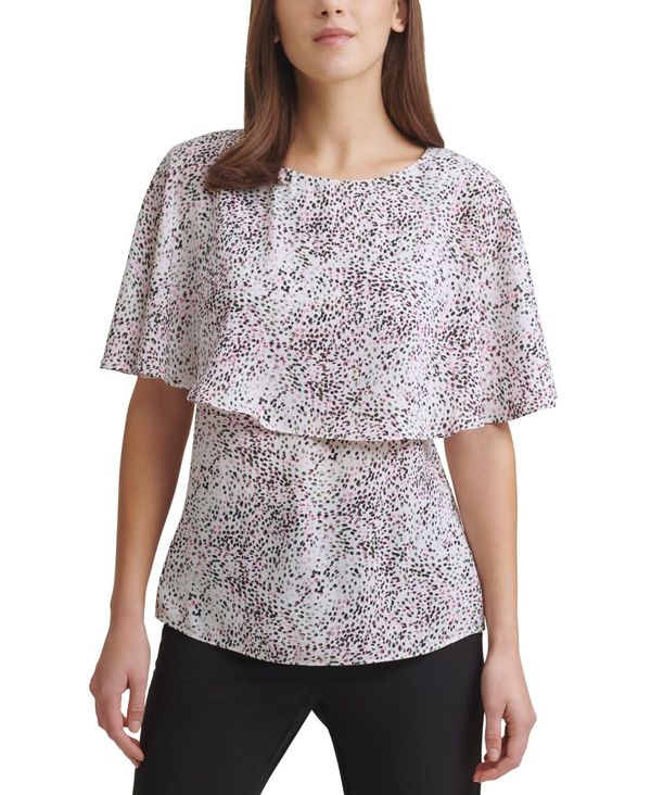 海外最新 ダナ キャラン ニューヨーク レディース シャツ トップス Printed Cape Overlay Top Lipstick Pink Multi 楽天カード分割 Versedpro Com