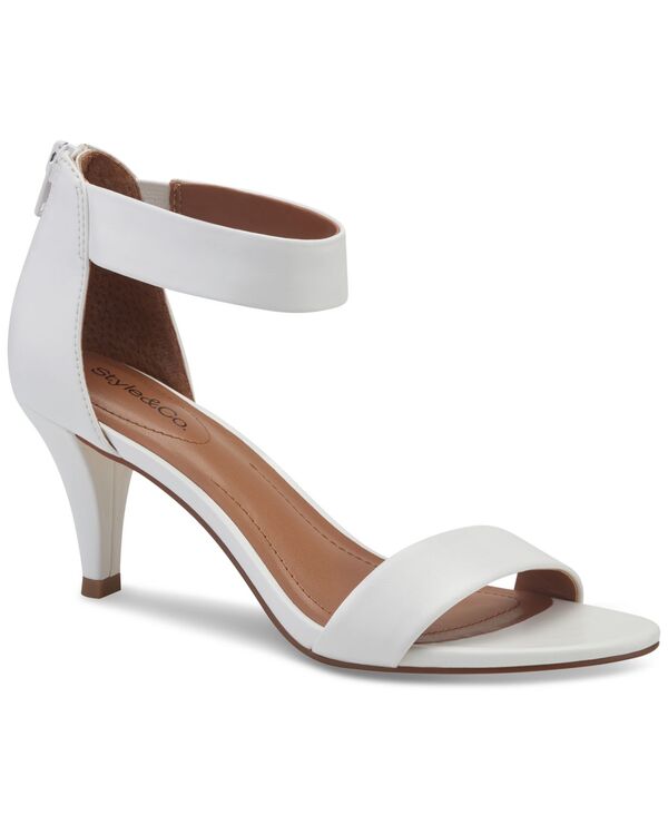 スタイルアンドコー レディース シューズ サンダル ヒール Style & Co Women's Paycee Two-Piece Mid-Heel Dressandals White Smooth ホワイト