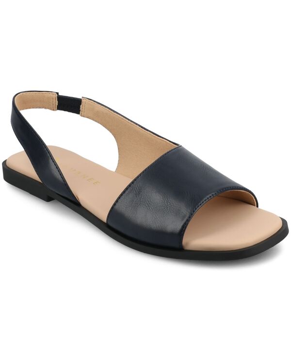 ジュルネ コレクション レディース シューズ サンダル Journee Collection Journee Womens Brinsley Medium and Wide Width Croco Texture Sling Back Flat Sandals Navy ネイビー