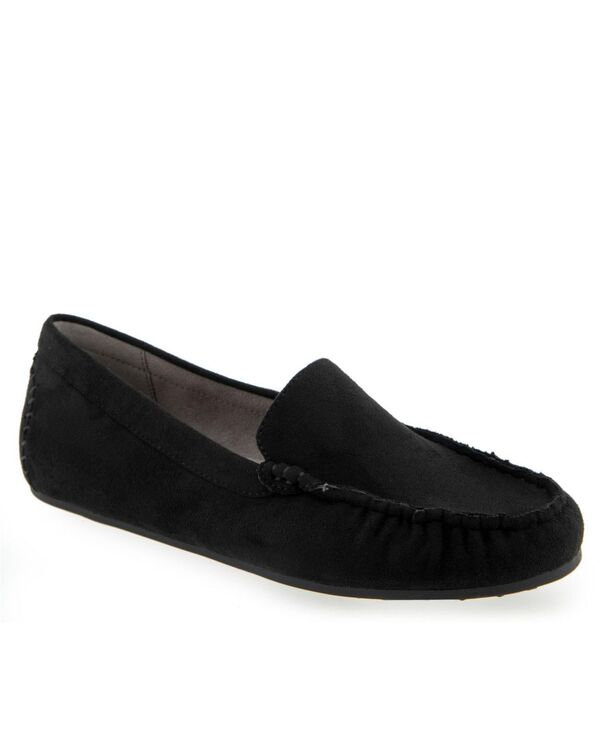 エアロソールズ レディース シューズ パンプス ローファー Aerosoles Women's Over Drive Driving Style Loafers Black Faux Suede ブラック画像