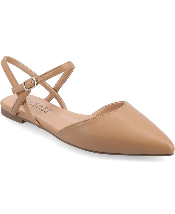 ジュルネ コレクション レディース シューズ パンプス Journee Collection Women's Martine Strappy Pointed Toe Flats Caramel