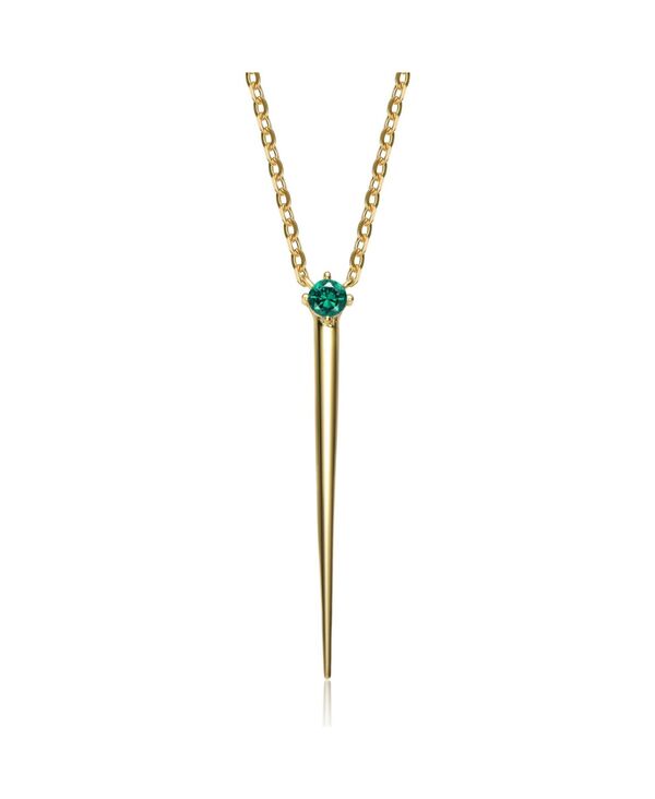 ジュネヴィヴェ レディース アクセサリー ネックレス・チョーカー・ペンダントトップ レース Genevive 14k Yellow Gold Plated with Green Cubic Zirconia Solitaire Spike Pendant Y-Necklace in Sterlingreen グリーン｜ReVida 店