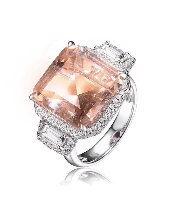 ジュネヴィヴェ レディース アクセサリー リング Genevive Sterling Silver White Gold Plated with Pink or Yellow Cubic Zirconia Three-Stone Ring Pink ピンク