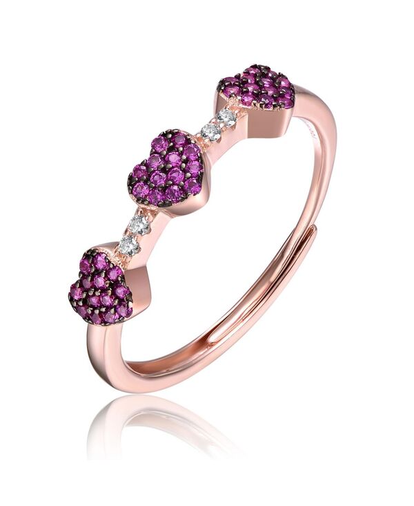 ジュネヴィヴェ レディース アクセサリー リング Genevive Sterling Silver 18k Rose Gold Plated with Red & Cubic Zirconia Pave Hearts Promise Adjustable Ring Rose レッド