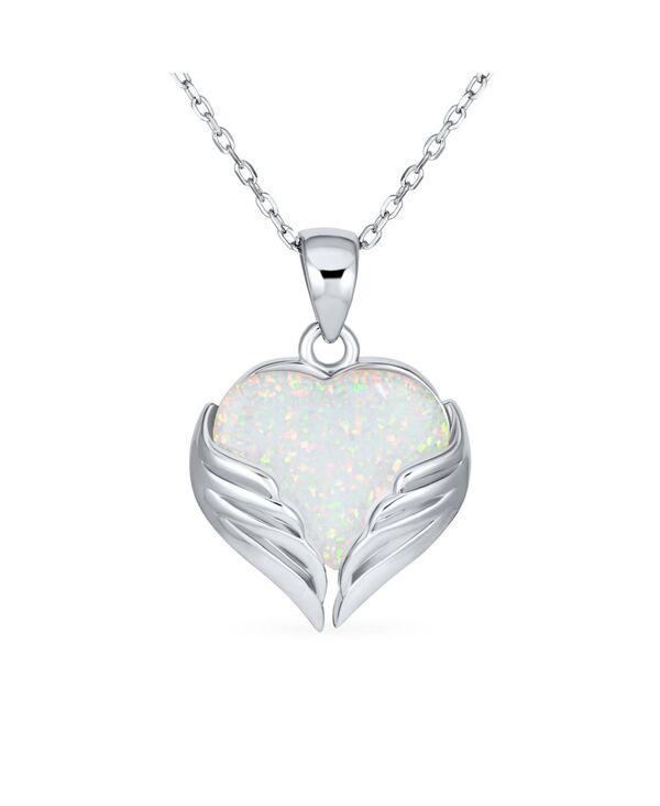 ブリング レディース アクセサリー ネックレス・チョーカー・ペンダントトップ レース Bling Jewelry Love Created Framed White Synthetic Opal Heart Shaped Angel Wing Necklace Pendant Sterling White ホワイト