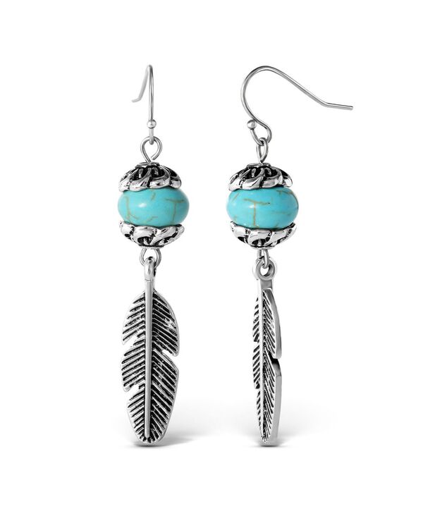 ジェシカシンプソン レディース アクセサリー ピアス・イヤリング Jessica Simpson Womens Turquoise Bead Feather Drop Earrings - Oxidized Gold-Tone or Silver-Tone Turquoisearringsilver シルバー｜ReVida 店