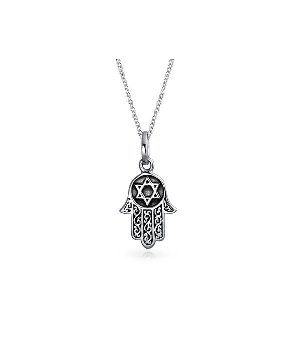ブリング レディース アクセサリー ネックレス・チョーカー・ペンダントトップ レース Bling Jewelry Amuletalisman Filigree Hamsa Hand Of God Star Of David Pendant Necklace Black Oxidized Sterling Silver シルバー