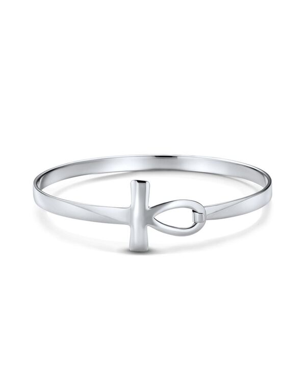 ブリング レディース アクセサリー ブレスレット・バングル・アンクレット Bling Jewelry Fine Sterling Silver Egyptiankh Cross Bangle Bracelet - Spiritual Key of Life Sideways Horizontal Silver tone シルバー