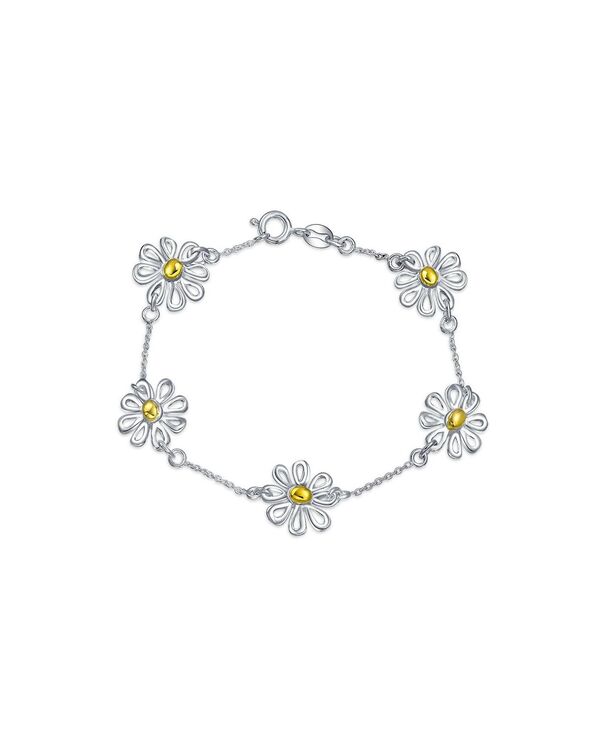 ブリング レディース アクセサリー ブレスレット・バングル・アンクレット Bling Jewelry Summer Spring Time Two Tone Station Sunflower Daisy Flower Charm Bracelet Yellow Gold Plated Sterlingold-silver ゴールド
