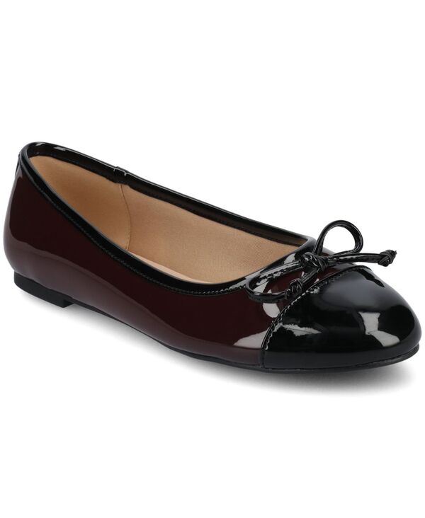 ジュルネ コレクション レディース シューズ パンプス キャップ Journee Collection Women's Kaiah Cap Toe Ballet Flats Oxblood Patent オックスブラッド画像