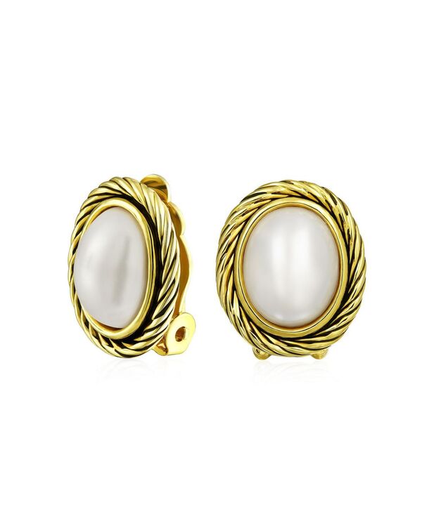 ブリング レディース アクセサリー ピアス・イヤリング Bling Jewelry White Simulated Mabe Pearls Clip-On Earrings with Twist Rope Cable Design Yellow イエロー