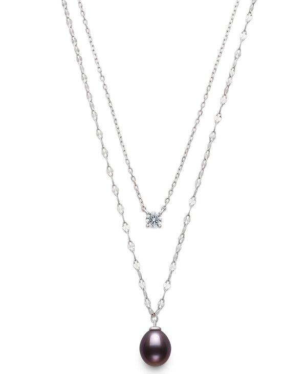 ベル ドゥ メール レディース アクセサリー ネックレス・チョーカー・ペンダントトップ レース Belle de Mer Cultured Freshwater Peacock Black Dropearl (8-9mm) and Lab Created Sapphire Necklace in Sterling Black ブラック