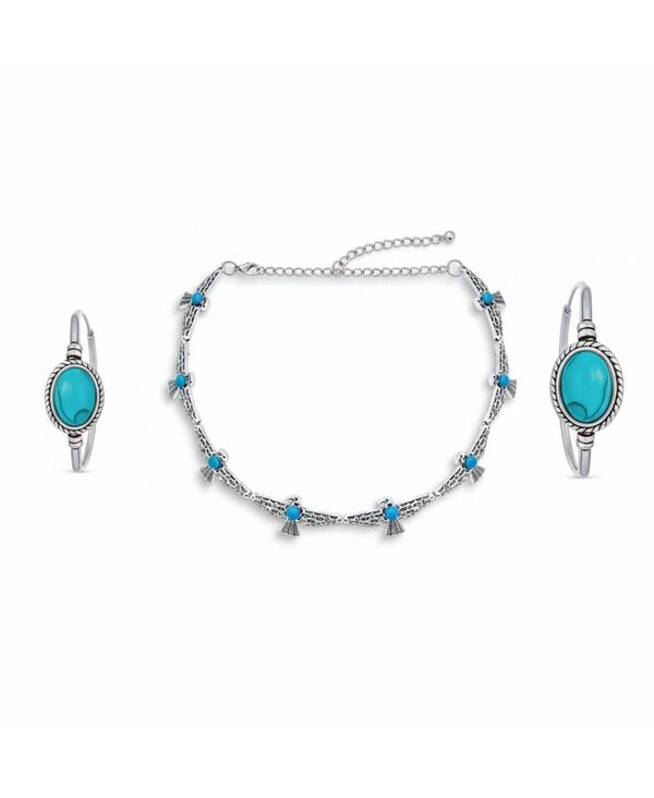 ブリング レディース アクセサリー ネックレス・チョーカー・ペンダントトップ レース Bling Jewelry Choker Necklace and Compressed Turquoise Hoop Earrings Jewelry Set Blue turquoise ブルー