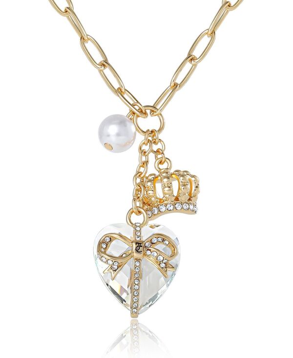 ジューシークチュール レディース アクセサリー ネックレス・チョーカー・ペンダントトップ レース Juicy Couture Charm Cluster Necklace Gold Tone witheart & Pearl Accents Gold tone/clear ゴールド｜ReVida 店