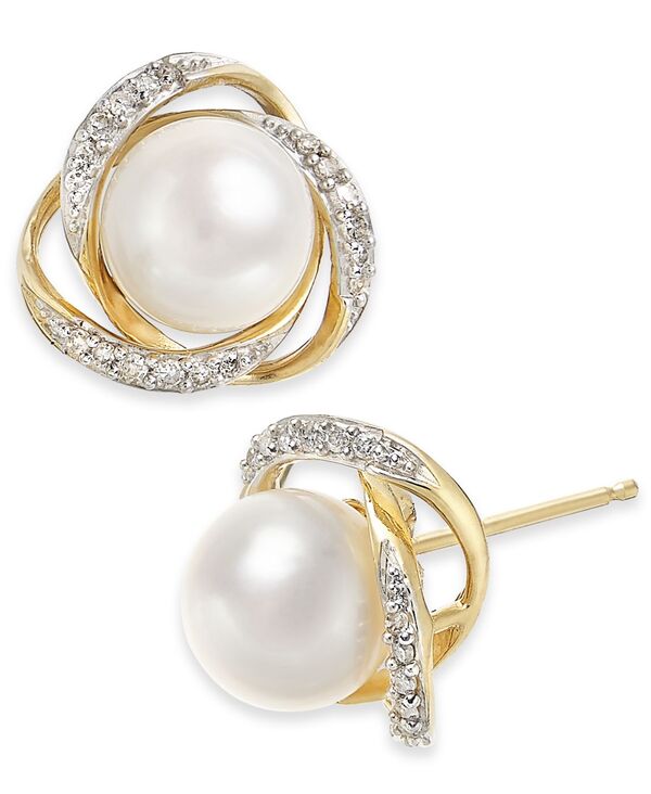 ホノラ レディース アクセサリー ピアス・イヤリング Honora Cultured Freshwater Pearl (7mm) & Diamond (1/8 ct.w.) Stud Earrings in 14k Yellow Gold イエロー