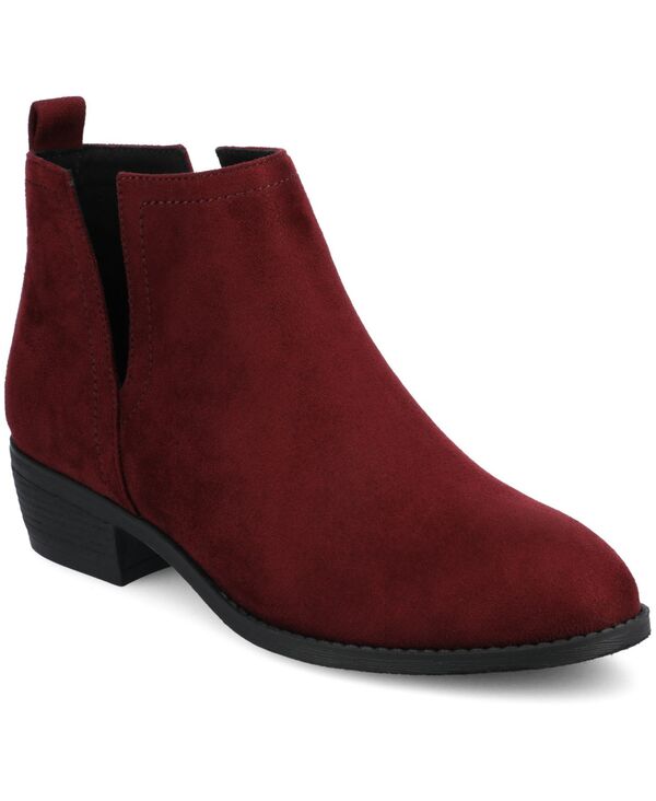 ジュルネ コレクション レディース シューズ ブーツ・レインブーツ アンクル ヒール Journee Collection Women's Rimi Notched Ankle Stacked Heel Booties Oxblood オックスブラッド画像