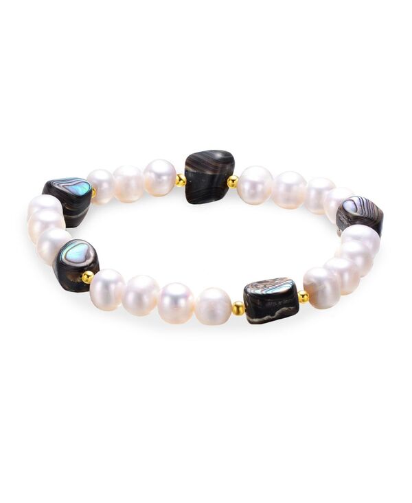 ジュネヴィヴェ レディース アクセサリー ブレスレット・バングル・アンクレット Genevive Sterling Silver 14K Gold Plated and Freshwater Pearl Abalone Bracelet Black ブラック