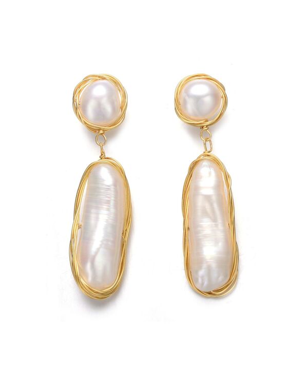 ジュネヴィヴェ レディース アクセサリー ピアス・イヤリング Genevive Sterling Silver with 14K Gold Plated and 2 Genuine Freshwater Pearl Dangling Earrings Gold ゴールド｜ReVida 店