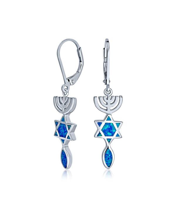 ブリング レディース アクセサリー ピアス・イヤリング Bling Jewelry Created Blue Opal Religious Judaica Menorahanukkah Star Of David Leverback Danglearrings Bat Mitzvah Sterling Silver blue ブルー｜ReVida 店 13,675円