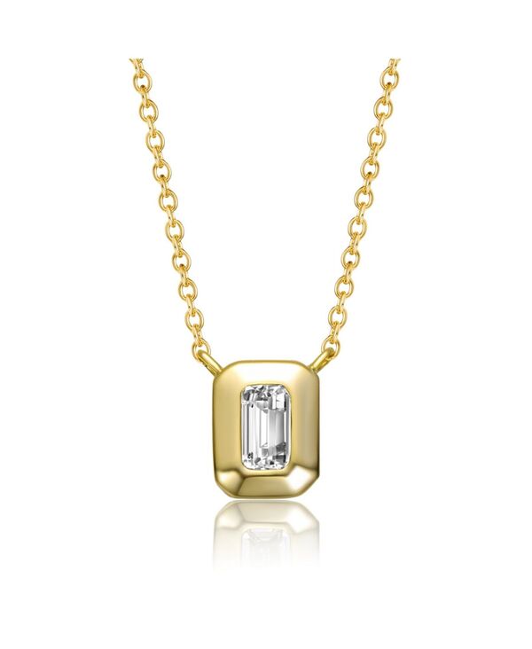 ジュネヴィヴェ レディース アクセサリー ネックレス・チョーカー・ペンダントトップ レース Genevive Sterling Silver 14k Gold Plated Rectangular Green Cut Cubic Zirconia Bezel Solitaire Necklace Gold ゴールド