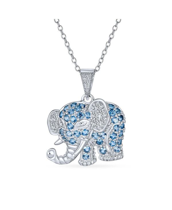 ブリング レディース アクセサリー ネックレス・チョーカー・ペンダントトップ レース Bling Jewelry Aqua Blue Grey Pave CZ Good Luck Elephant Pendant Necklace Sterling Silver With Chain Blue ブルー
