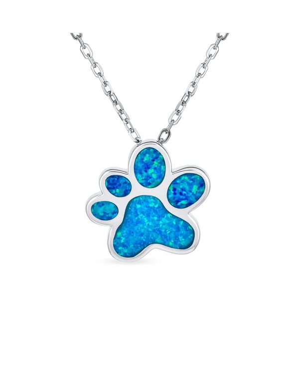ブリング レディース アクセサリー ネックレス・チョーカー・ペンダントトップリント レース Bling Jewelry BFF Best Friend Animal Pet Lover BFF Synthetic Blue Opal Inlay Cat Dog Puppy Paw Print Necklace Pendant Sterling Silver blue ブルー｜ReVida 店