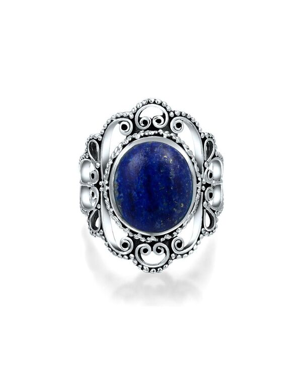 ブリング レディース アクセサリー Bling Jewelry Large Natural Stones Filigree Oval Cabochon Armor Full Finger Statement Oxidized .925 Sterling Blue ブルー