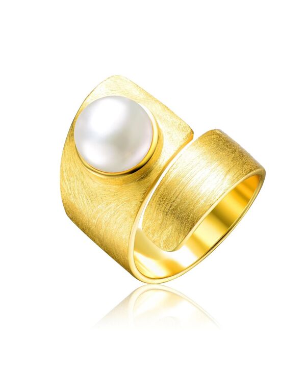 ジュネヴィヴェ レディース アクセサリー リング Genevive Sterling Silver 14K Gold Plated with Genuine Freshwater Pearl Modern Ringold ゴールド