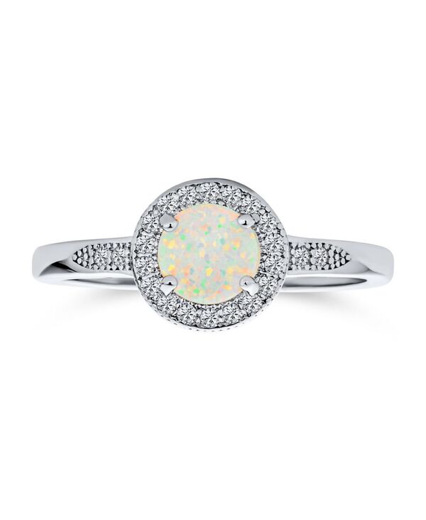 ブリング レディース アクセサリー Bling Jewelry Dainty CZ Halo Circle 1CT Round Solitaire Created White Opal Promise Ring With Side Stone Accent Ring .925 Sterling Silver シルバー