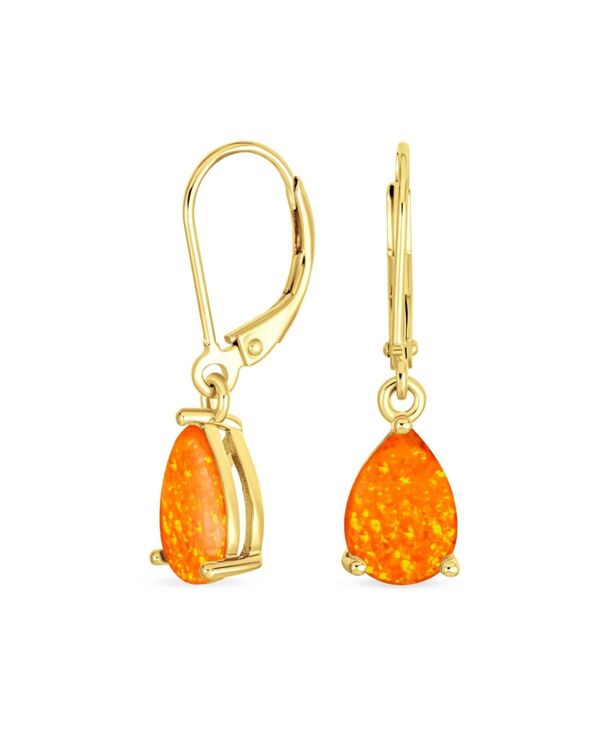 ブリング レディース アクセサリー ピアス・イヤリング Bling Jewelry Simple White Orange Opal Created Opal Solitaire 7MM Pear Shaped Teardrop Danglever Back Earrings Yellow Gold Plated Orange fire opal オレンジ|ReVida 店
