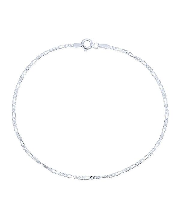 ブリング レディース アクセサリー ブレスレット・バングル・アンクレット アンクル Bling Jewelry Simple Strong 50 Gauge .925 Sterling Silver Figaro Chain Anklet Ankle Bracelet Flexible 9 -10 Inch Made In Italy Grey グレー