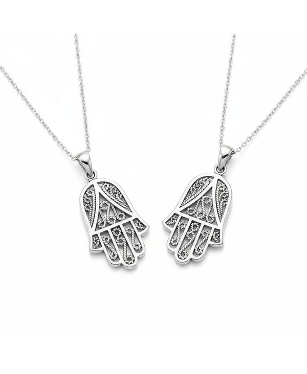 ブリング レディース アクセサリー ネックレス・チョーカー・ペンダントトップ レース Bling Jewelry Set of 2 Yoga Delicate Filigree Swirl Amuletalisman Fatima Hand Of God Hamsa Pendant Necklace Sterlingrey set グレー 27,160円