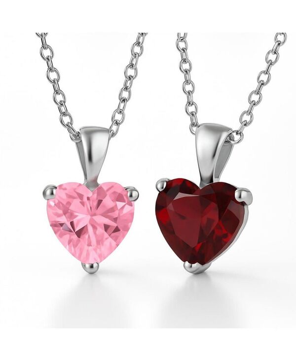 ブリング レディース アクセサリー ネックレス・チョーカー・ペンダントトップ Bling Jewelry Set of 2 Timeless Elegant Red & Pink 5CT Heart-Shaped Solitaired set レッド