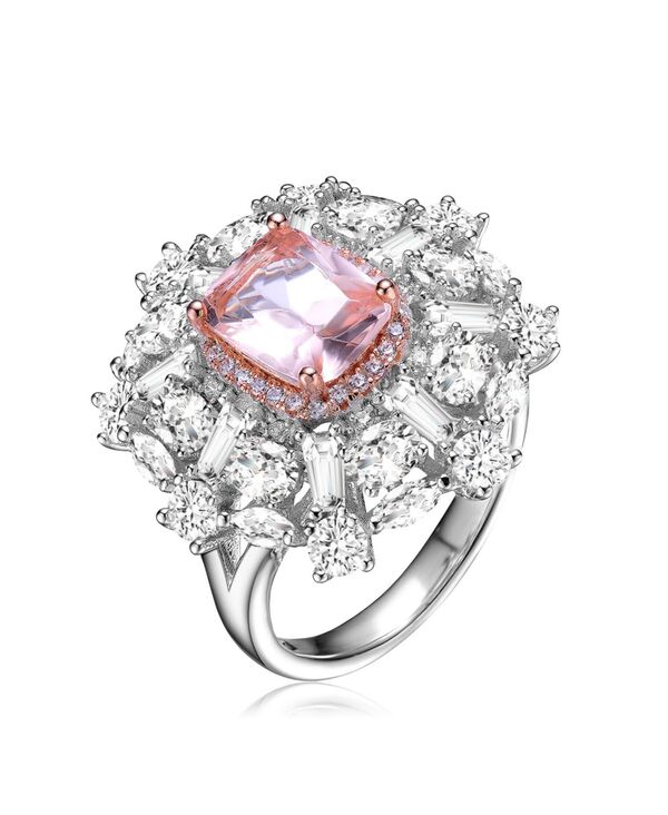 ジュネヴィヴェ レディース アクセサリー リング Genevive Sterling Silver with Rhodium Plated Green Cubic Zirconia Ring Pink ピンク