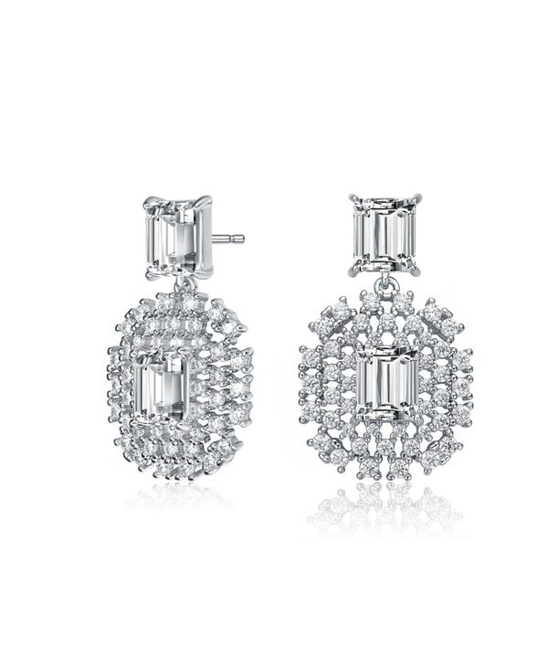 ジュネヴィヴェ レディース アクセサリー ピアス・イヤリング レース Genevive GV Sterling Silver White Gold Plated Clear Green with Round Cubic Zirconia Lace Cluster Drop Earringsilver シルバー