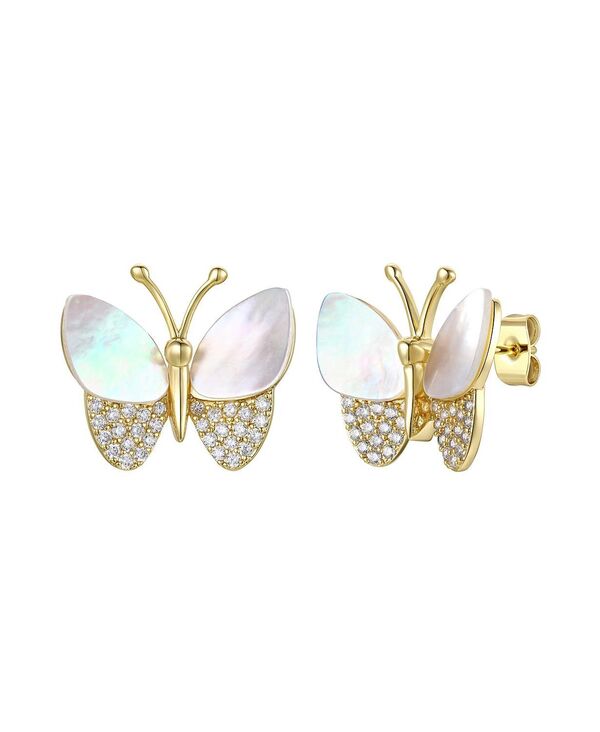 ジュネヴィヴェ レディース アクセサリー ピアス・イヤリング Genevive Sterling Silver Large 14k Gold Plated Sterling Silver with Mother of Pearl & Cubic Zirconia Butterfly Stud Earrings Gold ゴールド
