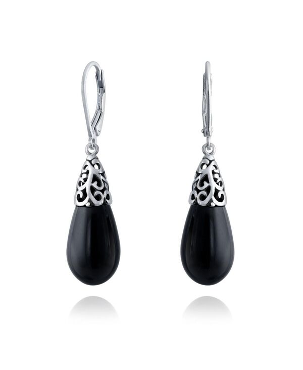ブリング レディース アクセサリー ピアス・イヤリング Bling Jewelry Boho Long Elongated Teardrop Filigree Lever Back Danglearringsterling Black onyx ブラック