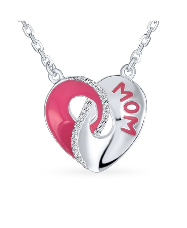 ブリング レディース アクセサリー ネックレス・チョーカー・ペンダントトップ レース Bling Jewelry Crystal Accent 3D Interlocking Pink Enamel Heart Message Word Mom Heart Necklace Pendant Mother Sterling Two-tone ピンク
