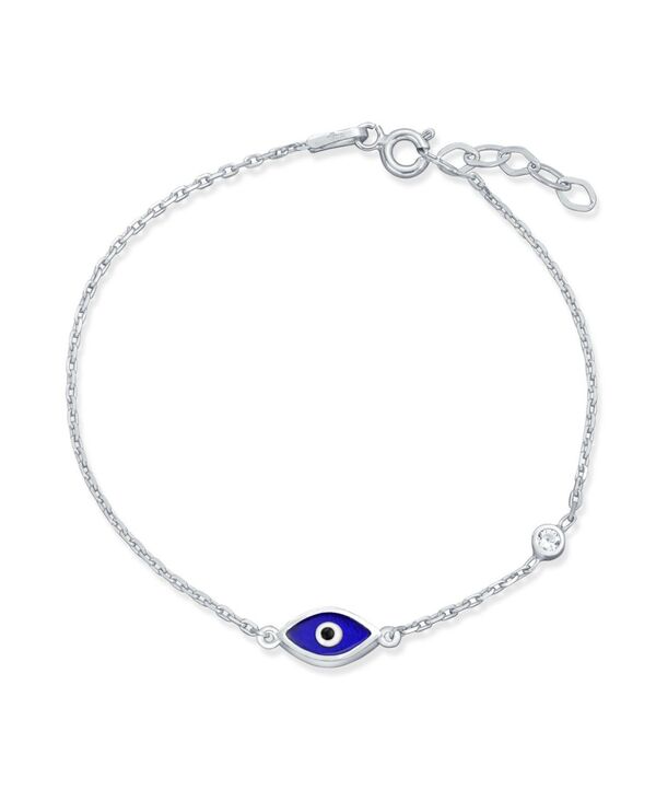ブリング レディース アクセサリー ブレスレット・バングル・アンクレット ミニ Bling Jewelry Turkish Minimalist Simplevil Eye Charm Bracelet Accent Cubic Zirconia CZ Sterling Silver Extender Navy ネイビー