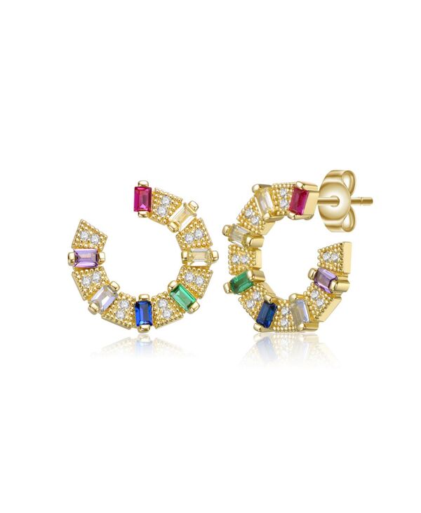 ジュネヴィヴェ レディース アクセサリー ピアス・イヤリング Genevive Sterling Silver 14k Gold Plated Rainbowith Cubic Zirconia Front-Facing C-Hoop Earrings Multi-colored マルチカラー