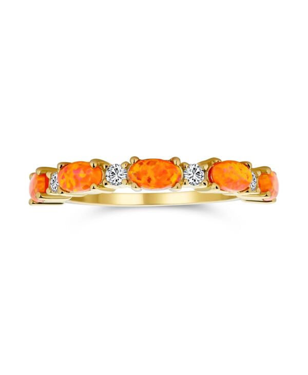 ブリング レディース アクセサリー Bling Jewelry Open Leaf CZ Stackable 1/2 Eternity Oval Orange Blue Pink Created Opal Ringold Plated .925 Sterling Orange オレンジ