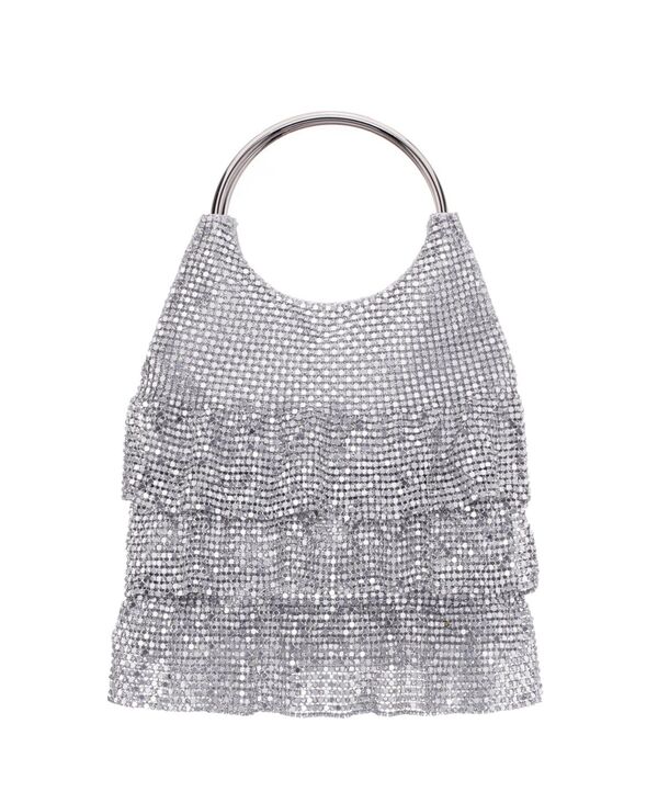 ニナ レディース バッグ ティアード フリル メッシュ Nina 3-Tiered Crystal Mesh Ruffle Pouch Bag Silver シルバー