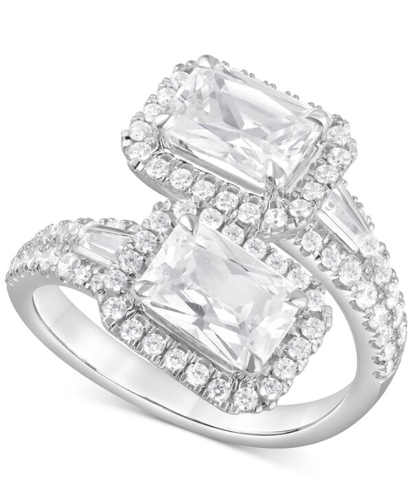 バッジェリーミシュカ レディース アクセサリー リング Badgley Mischka Lab Grown Diamond Emerald-Cut & Round Bypass Halo Ring (3-3/4 ct.w.) in 14k White Gold ホワイト