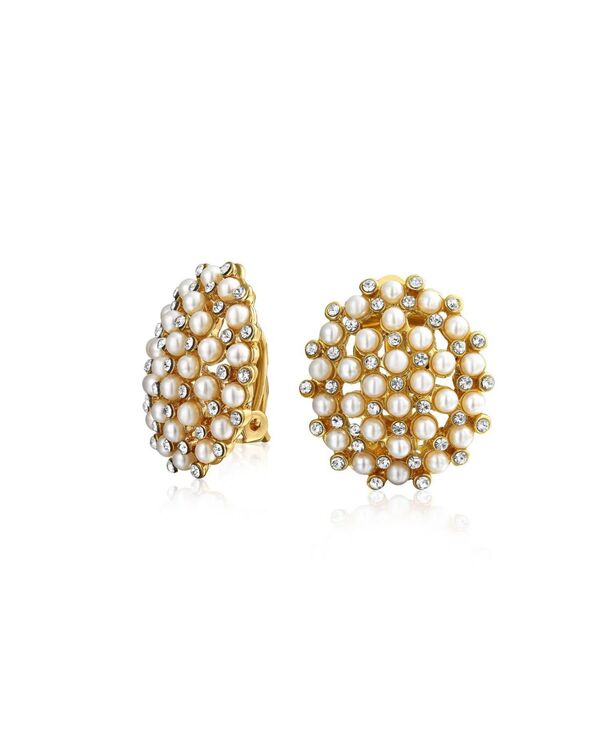 ブリング レディース アクセサリー ピアス・イヤリング Bling Jewelry Art Deco Geometric Round White Pearl Clip-On Earrings 14K Gold Plated Fashion Gold ゴールド