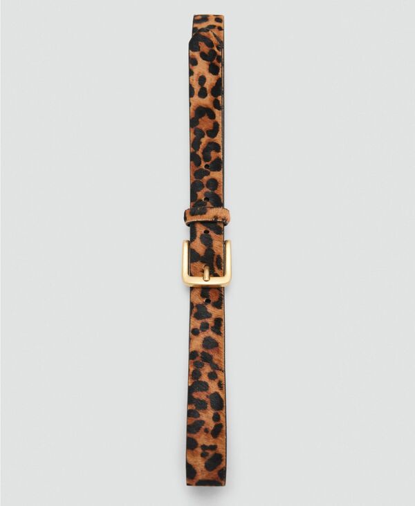 マンゴ レディース アクセサリー ベルト アニマル柄 プリント レザー MANGO Women's Animal Print Leather Belt Brown ブラウン