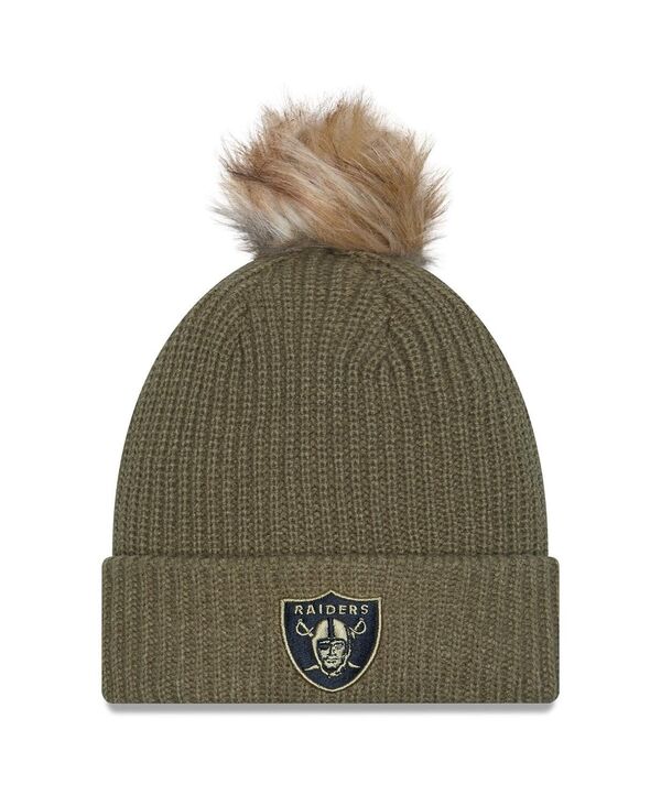 ニューエラ レディース アクセサリー 帽子 ニット New Era Women's Dark Green Las Vegas Raiders 2025 Salute to Service Cuffed Knit with Pom Hat Dark Green グリーン