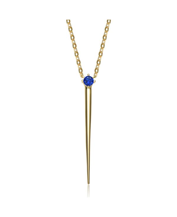 ジュネヴィヴェ レディース アクセサリー ネックレス・チョーカー・ペンダントトップ レース Genevive 14k Yellow Gold Plated with Green Cubic Zirconia Solitaire Spike Pendant Y-Necklace in Sterling Blue ブルー