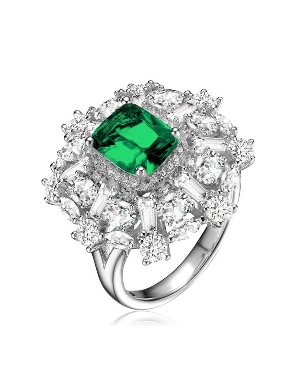 ジュネヴィヴェ レディース アクセサリー リング Genevive Sterling Silver with Rhodium Plated Green Cubic Zirconia Ringreen グリーン