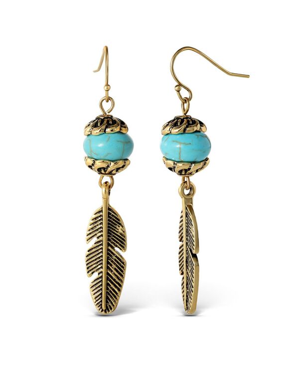 ジェシカシンプソン レディース アクセサリー ピアス・イヤリング Jessica Simpson Womens Turquoise Bead Feather Drop Earrings - Oxidized Gold-Tone or Silver-Tone Turquoisearrings Gold ゴールド｜ReVida 店