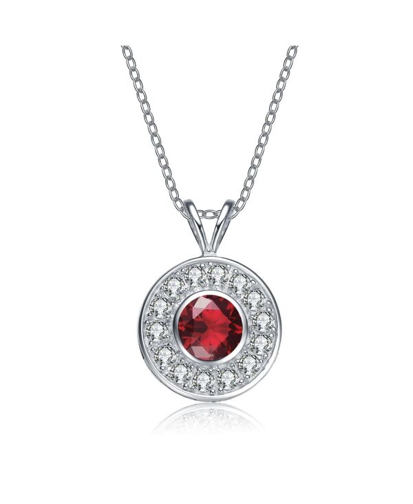 ジュネヴィヴェ レディース アクセサリー ネックレス・チョーカー・ペンダントトップ Genevive Modern Sterling Silver with Cubic Zirconia Round Bezel Pendant Red レッド